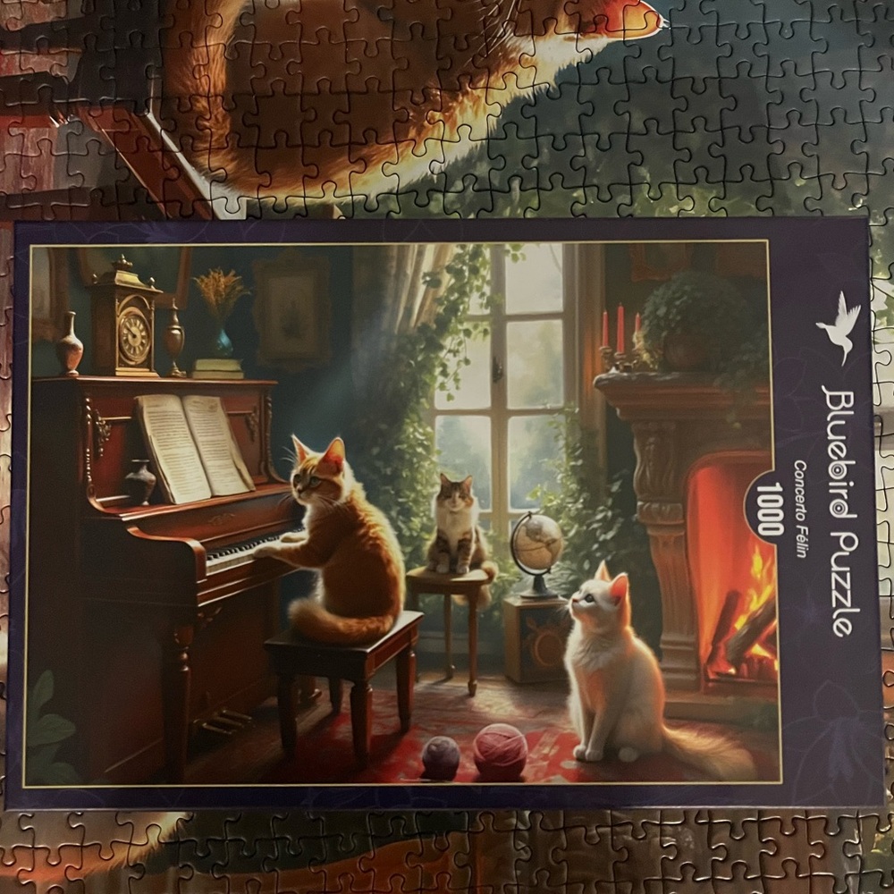 Blue Bird Puzzle with Cats - Brown and White